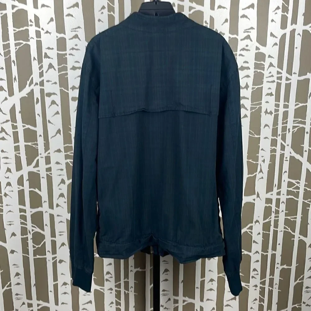 GAP Mens Y2K Barracuda Navy Blue Plaid Zip Up Bomber Jacket sz L